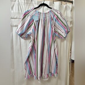 Hill House Nap Dress Multi-Color Smocked with Pink, Blue, Green Stripes NWT